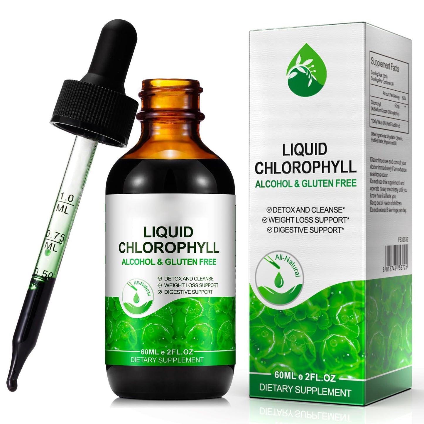 zoxpm Liquid Chlorophyll Drops, 60ML Natural Chlorophyll for Internal Detox & Cleanes, Energy Booster, Digestion Supports Mint Flavour
