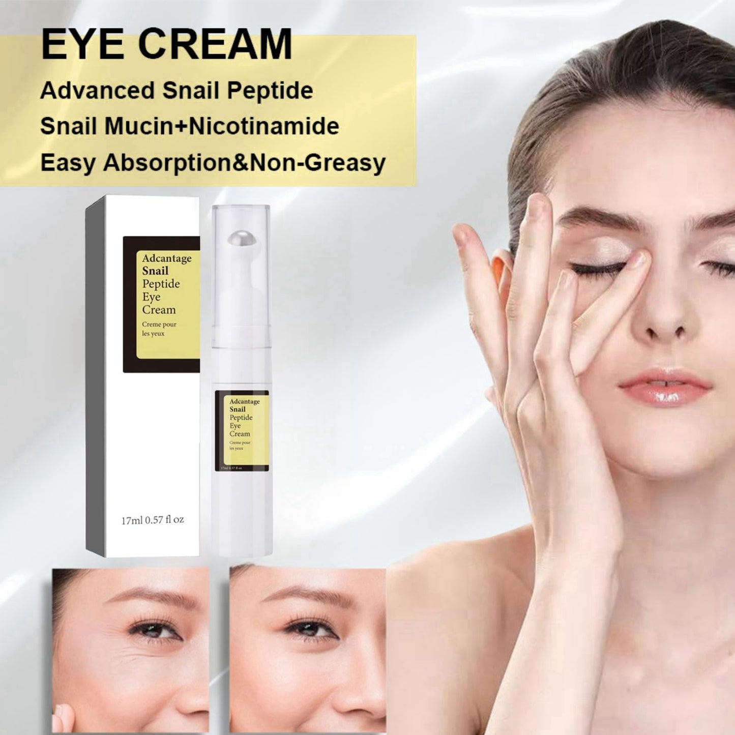 Ruojiar 2PCS Snail Peptide Energetic Eye Roll,Dark Circles Under Eye Treatment Women,Hydrating Snail Peptide Eye Cream,Eye Cream Anti-Aging,Under Eye Cream for Dark Circles and Puffy Eyes,Firming Eye Cream