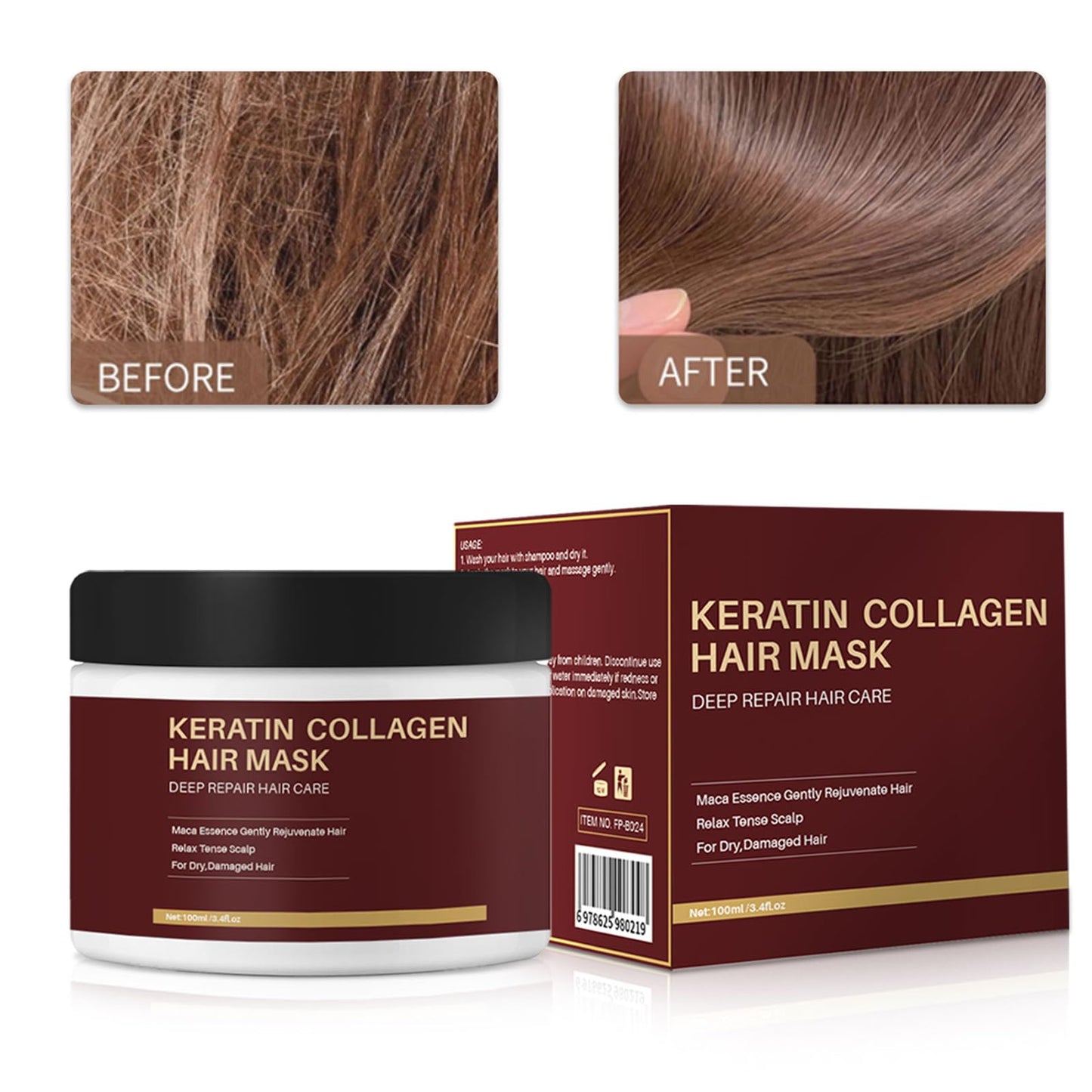 Orknglowy Collagen Hair Mask - Maca Deep Repair Colla-gen Hair Masks For Dry & Damaged Hair | With Hydrolyzed Collagen | Keratin Coll-agen Hair Mask - Deep Repair Hair Care, Smooths and Nourishes