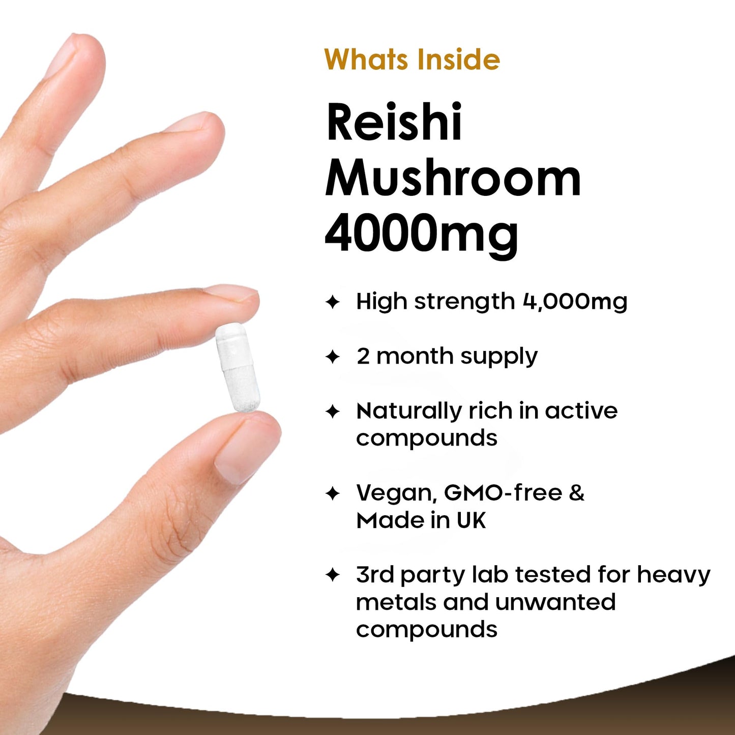 NEW LEAF PRODUCTS Reishi Mushroom Capsules - High Strength 4000mg Mushroom Supplements - 120 Vegan Mushroom Powder Capsules - Reishi Supplement 100% from the Fruiting Body Made in UK by New Leaf