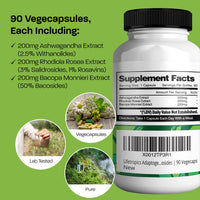 Lifetropics Adaptogen Complex | Plant-Based Supplement | Contains Ashwagandha, Rhodiola Rosea, Bacopa Monnieri | Rich in Withanolides, Salidrosides, Rosavins, Bacosides | 90 Vegecaps