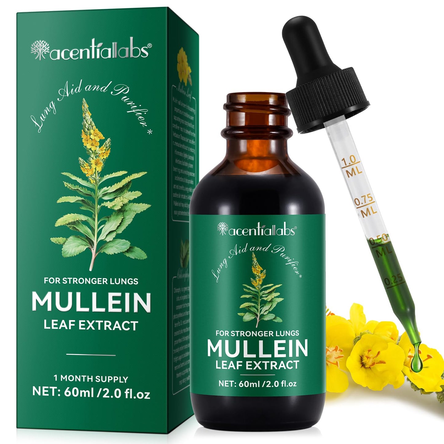 IWKDIJ Mullein Leaf Extract for Lung,Mullein Leaf Drops,Mullein Leaf Extract with Chlorophyll-Natural Supplement Liquid for Lung Cleanse and Respiratory Support- Vegetarian-60ml