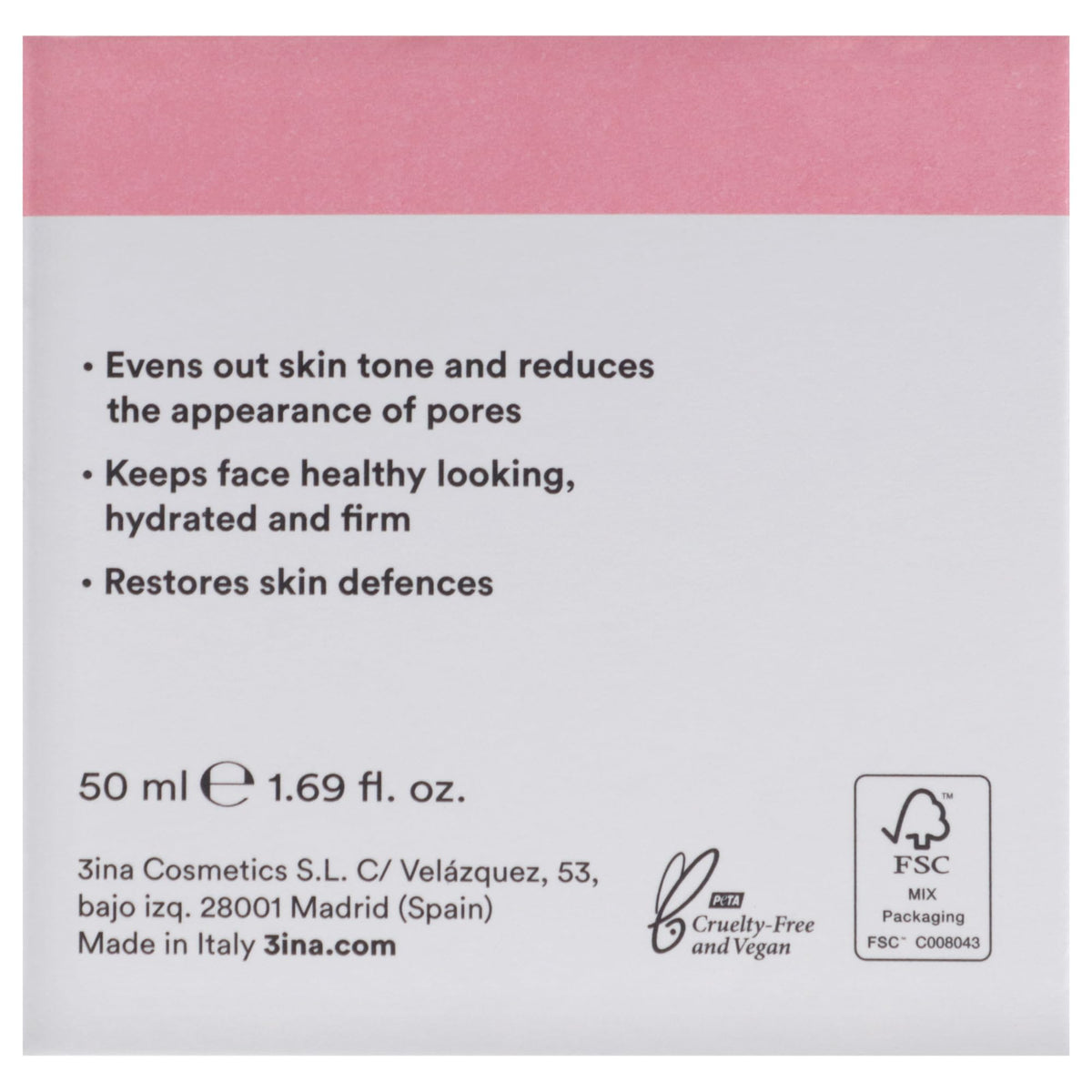 3INA MAKEUP - The Sorbet Face Cream - Moisturising Cream with Niacinamide - Face Cream Smoothing with Olive Oil & Sweet Almond Oil - Day and Night Face Cream for All Skin Types - Vegan - Cruelty Free