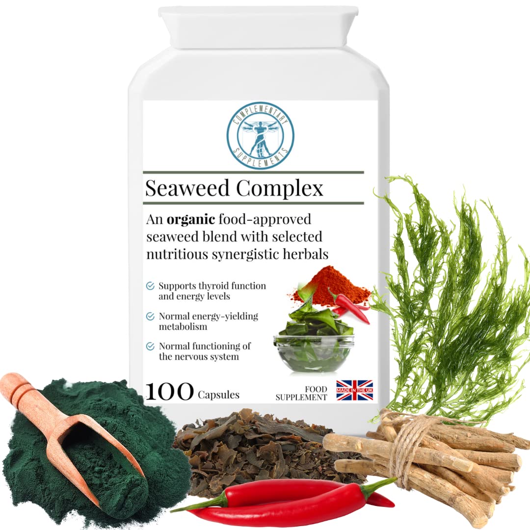 Complementary Supplements - Organic Seaweed Complex - Herbal Thyroid Health Support - Fucus Vesiculosus Bladderwrack, Kelp, Spirulina, Chlorella, Ashwagandha | 100 Capsules