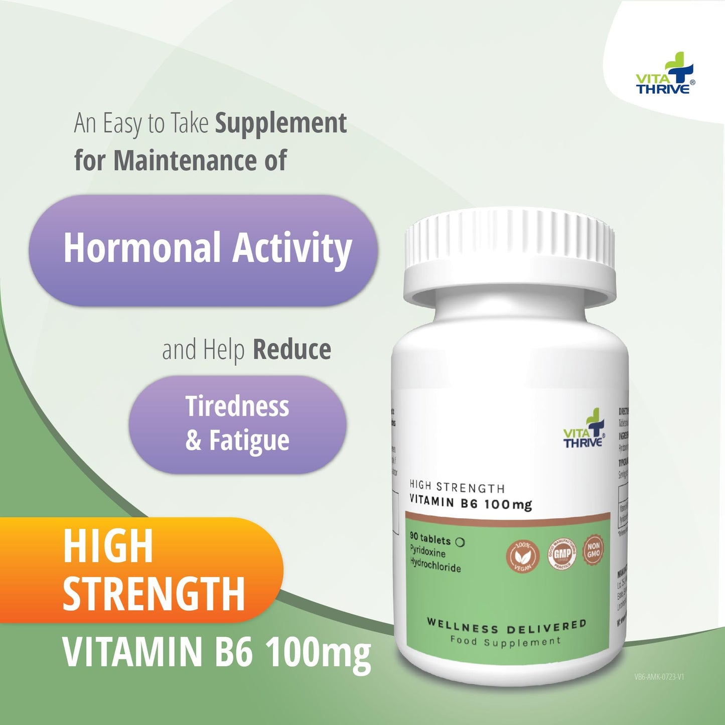 VitaThrive® High Strength Vitamin B6 (Pyridoxine Hydrochloride) 100mg – 90 Tablets