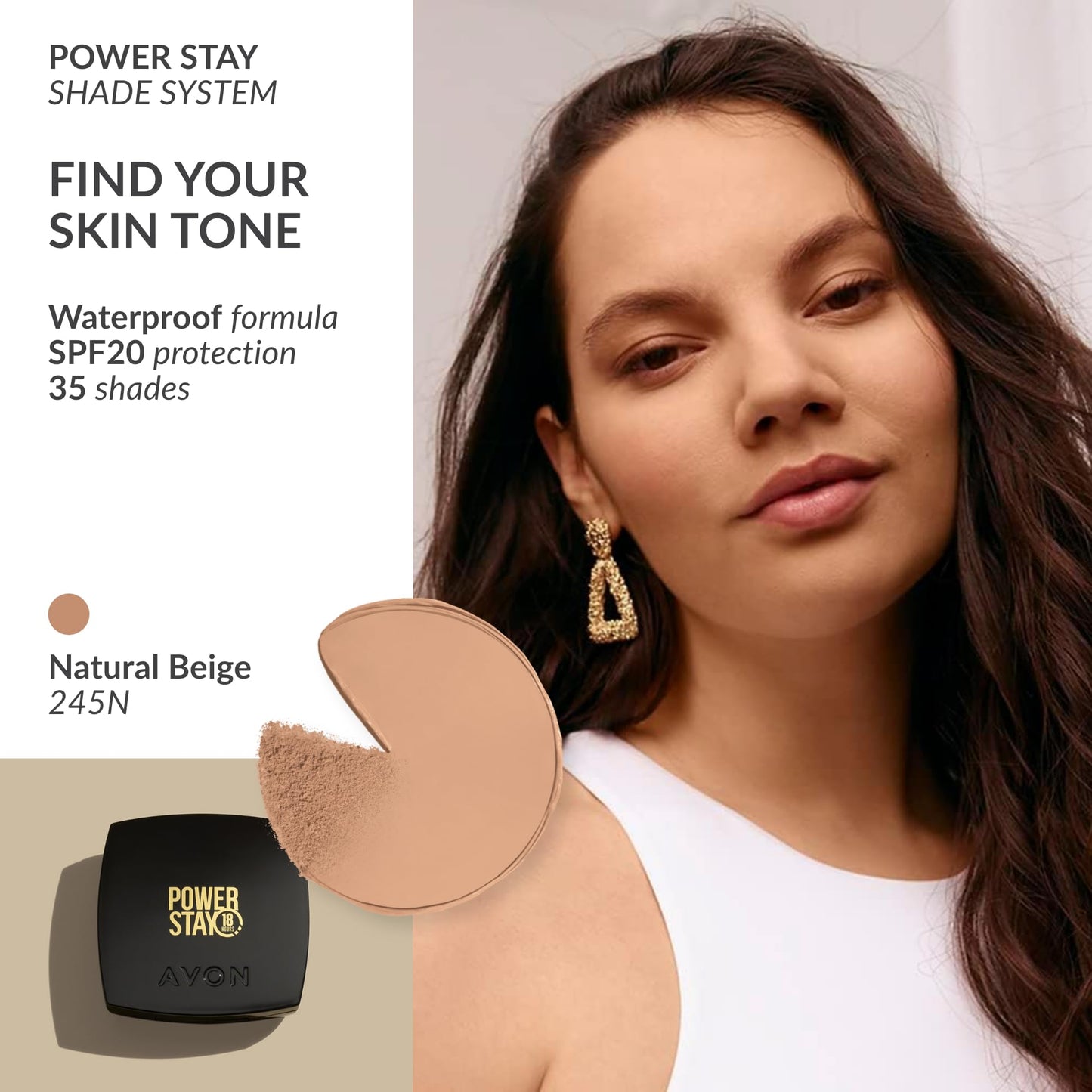 Avon True Flawless Cream To Powder Compact 3-in-1 Concealer, Foundation & Powder Natural Beige - True Blue IQ Colour Technology