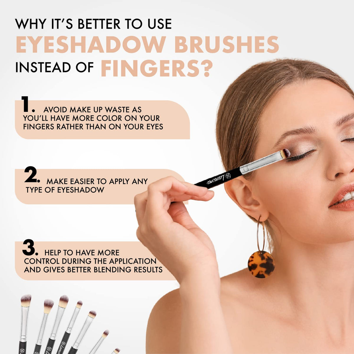 Lamora Make Up Eye Brush Set - Eyeshadow Eyeliner Blending Crease Kit - Best Choice 7 Piece Essentials - Pencil, Shader, Tapered, Definer - Vegan Synthetic Bristles That Last Longer, Apply Better Makeup & Make You Look Flawless