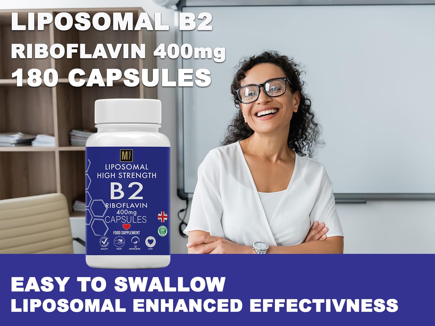 MetaSuperfoods Vitamin B2 Riboflavin | 400mg Migraine Support 180 Capsules | 6 Months Supply | Vegan, High Strength Riboflavin Supplement | Liposomal Delivery for Maximum Absorption | Non-GMO | UK Company