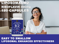 MetaSuperfoods Vitamin B2 Riboflavin | 400mg Migraine Support 180 Capsules | 6 Months Supply | Vegan, High Strength Riboflavin Supplement | Liposomal Delivery for Maximum Absorption | Non-GMO | UK Company