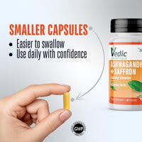 Vedic Essentials Vedic Ashwagandha-Saffron Calming Complex | 6 Calming Herbs Blend- Ashwagandha Boosted with Saffron, Chamomile, Hops, Inositol & Schisandra Berry | High Strength 2290mg | Premium, Vegan, 60 Capsules