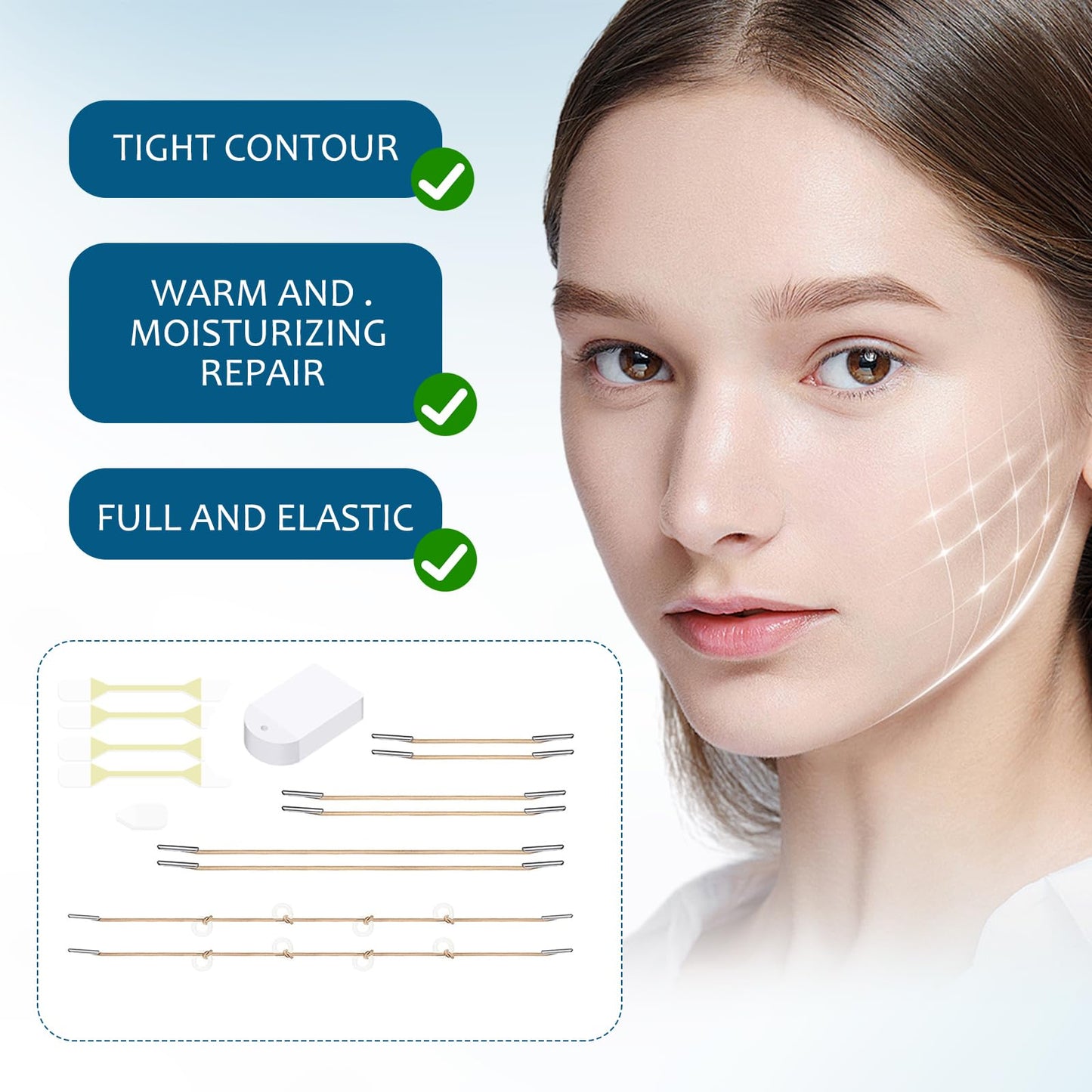 GMHLLES 40 PCS Face Lift Tape Invisible, Neck Tape for Saggy, Instant Neck Lift Tape, Lifting Face Skin with 8 Fixing Ropes for Skin Tightening Makeup Lifting Tools