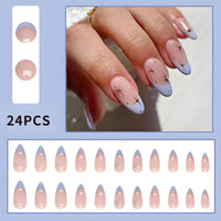 Generic Twilight Sky Lavender French Almond Nail Tips With Gold Star Accents - Short Glossy High-Shine Artificial Manicure Set For Elegant Women Includes Application Tools, Premium Acrylic False Nails
