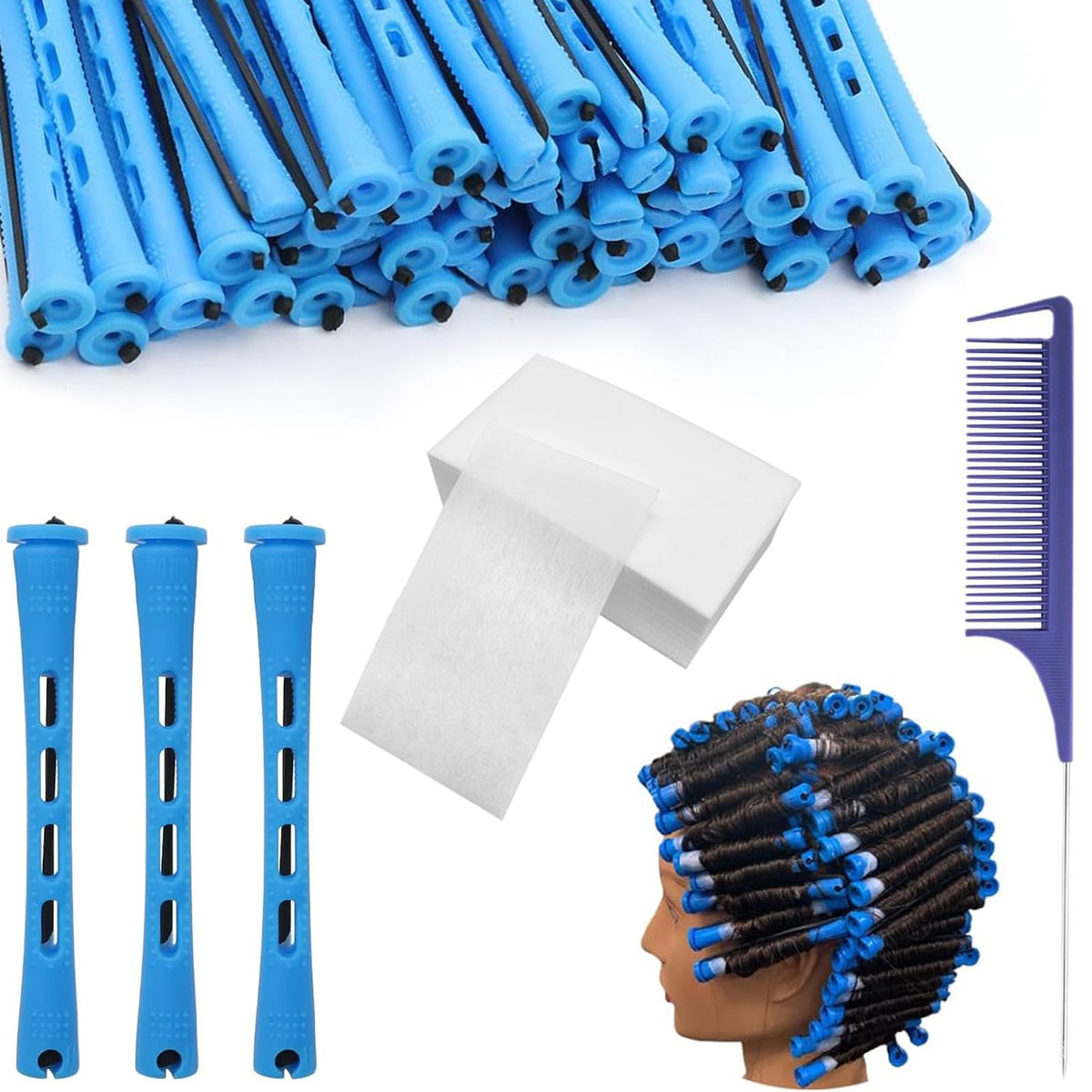 SKJAXF 40 Pcs Perm Rods, 0.35 Inch Perm Rollers with 40 Pcs Perm Papers 1 Rat Tail Comb, Home Perm Kit for Women for Natural Hair Long Short Hair Styling Tool Hair Curlers