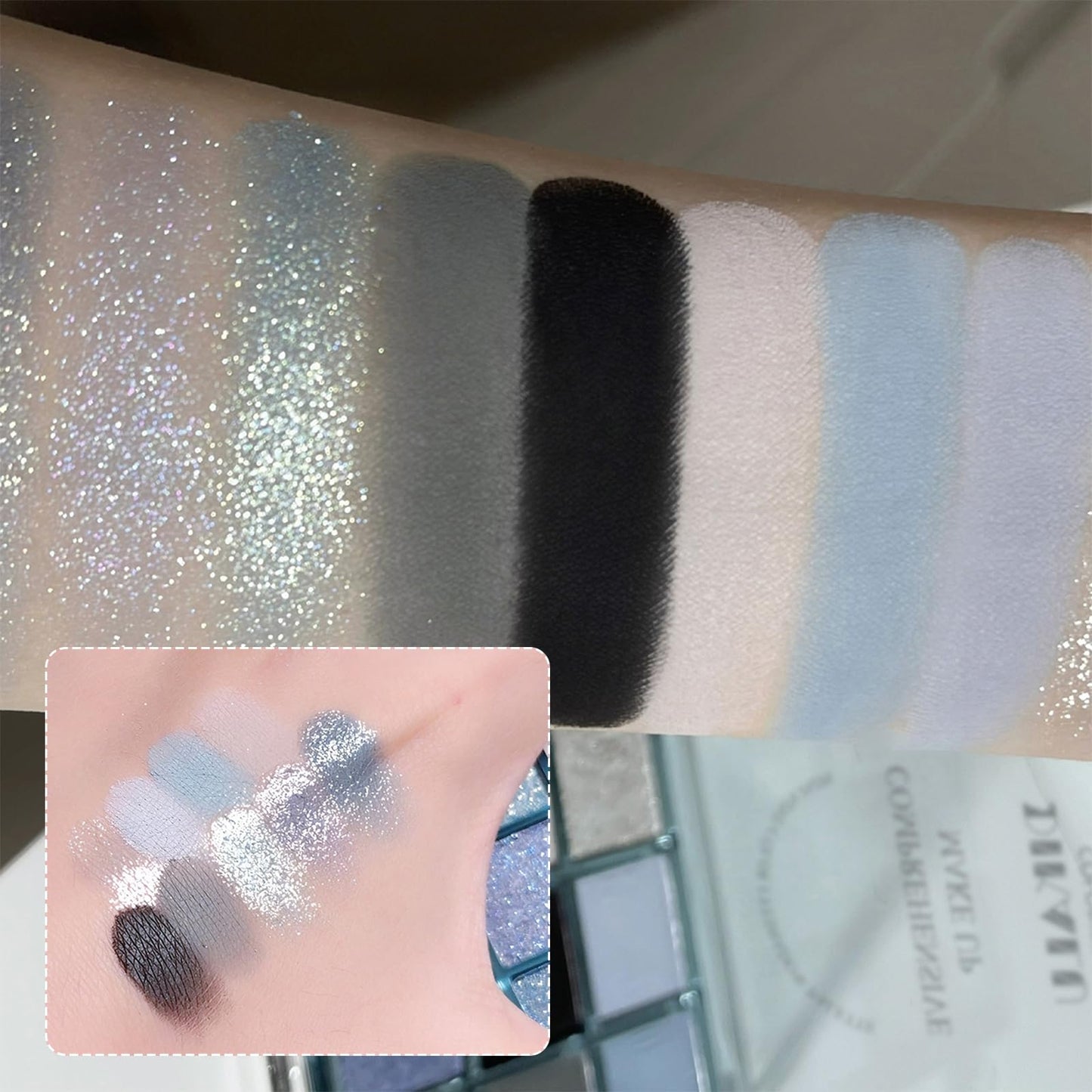 MADGININE Blue Eyeshadow Palette,Blue Eye Shadow For Women,Blue Makeup Blue Glitter Eyeshadow Light Blue Eyeshadow Blue Eyeshadow Palette Suitable For Parties, Nights Out 3 Eye Shadow Brushes Free