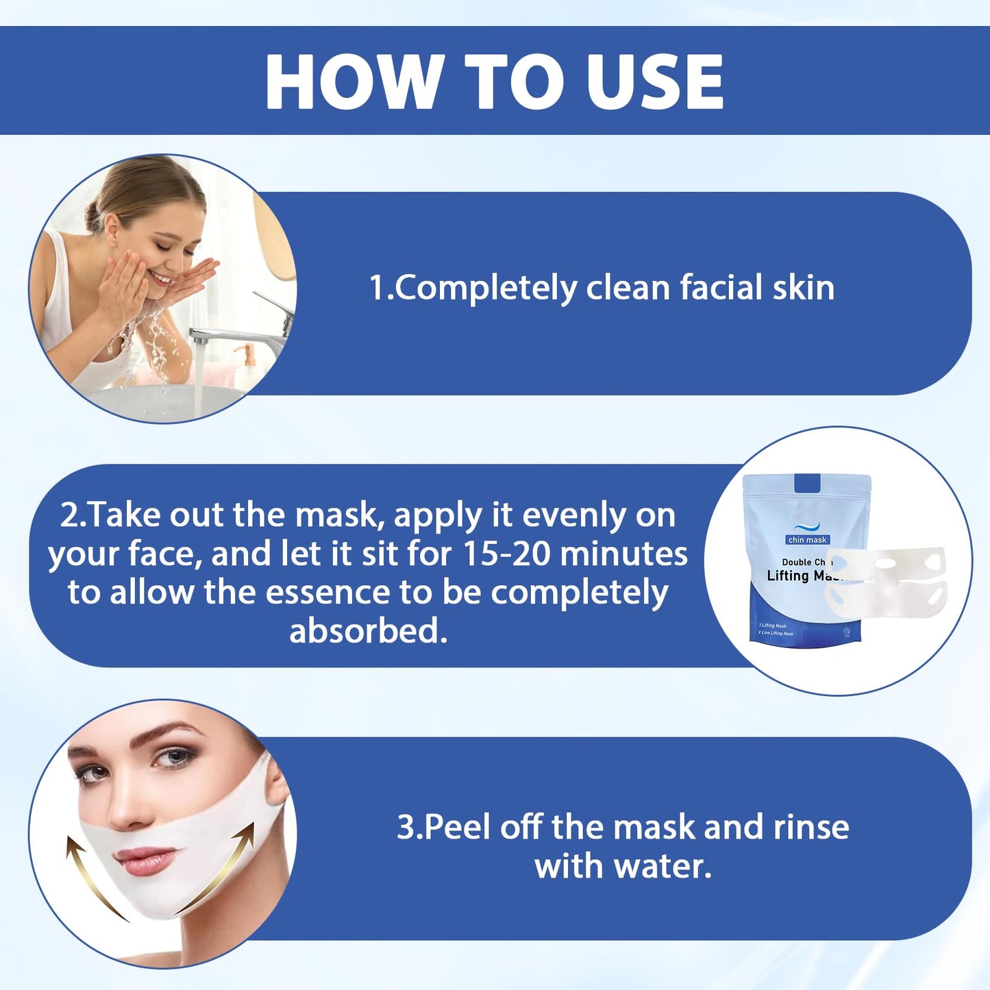 GMHLLES 3 Pieces Chinology Double Chin Lifting Mask, Chin Lift Mask, Moisturizes and Tightens the Skin, the Texture Is Light and Fits the Skin, and Changes the Jawline