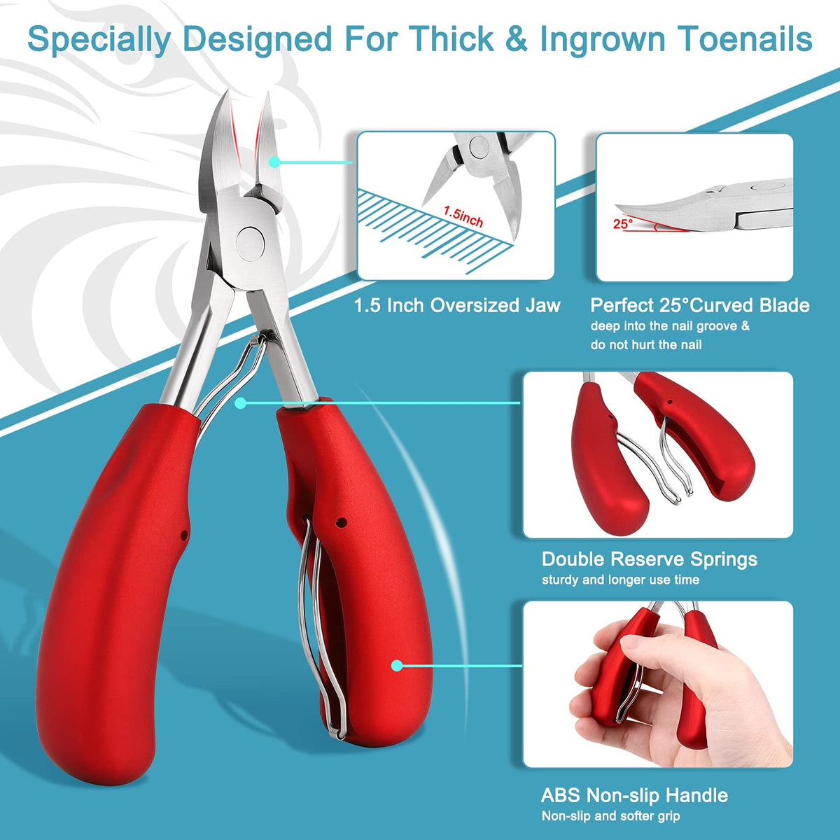 Azymi Toenail Clippers for Thick or Ingrown Nails, 7Pcs Nail Clippers Kit with Pedicure Tools, Sharp Blades/Long Handled, Heavy Duty Nail Scissors for Toenail Fungus Treatment for Men Women Elderly