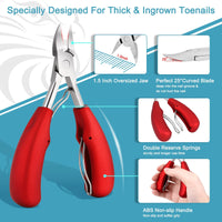 Azymi Toenail Clippers for Thick or Ingrown Nails, 7Pcs Nail Clippers Kit with Pedicure Tools, Sharp Blades/Long Handled, Heavy Duty Nail Scissors for Toenail Fungus Treatment for Men Women Elderly