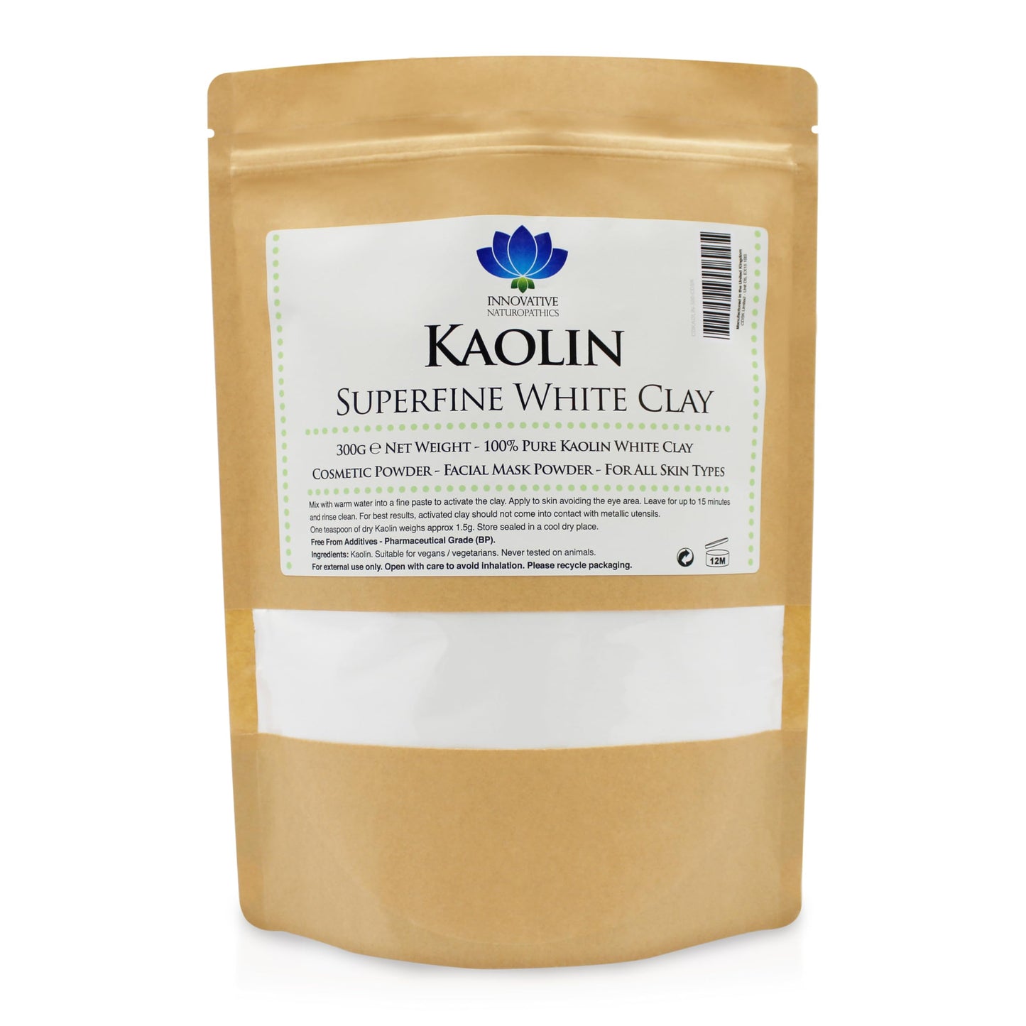 Innovative Naturopathics Kaolin - Pharmaceutical Grade - Superfine White Clay - 300g Packet