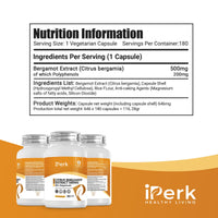 iperk Citrus Bergamot Extract 500mg - 180 Vegetarian Capsules - 40% Polyphenols - Premium Quality Supplement