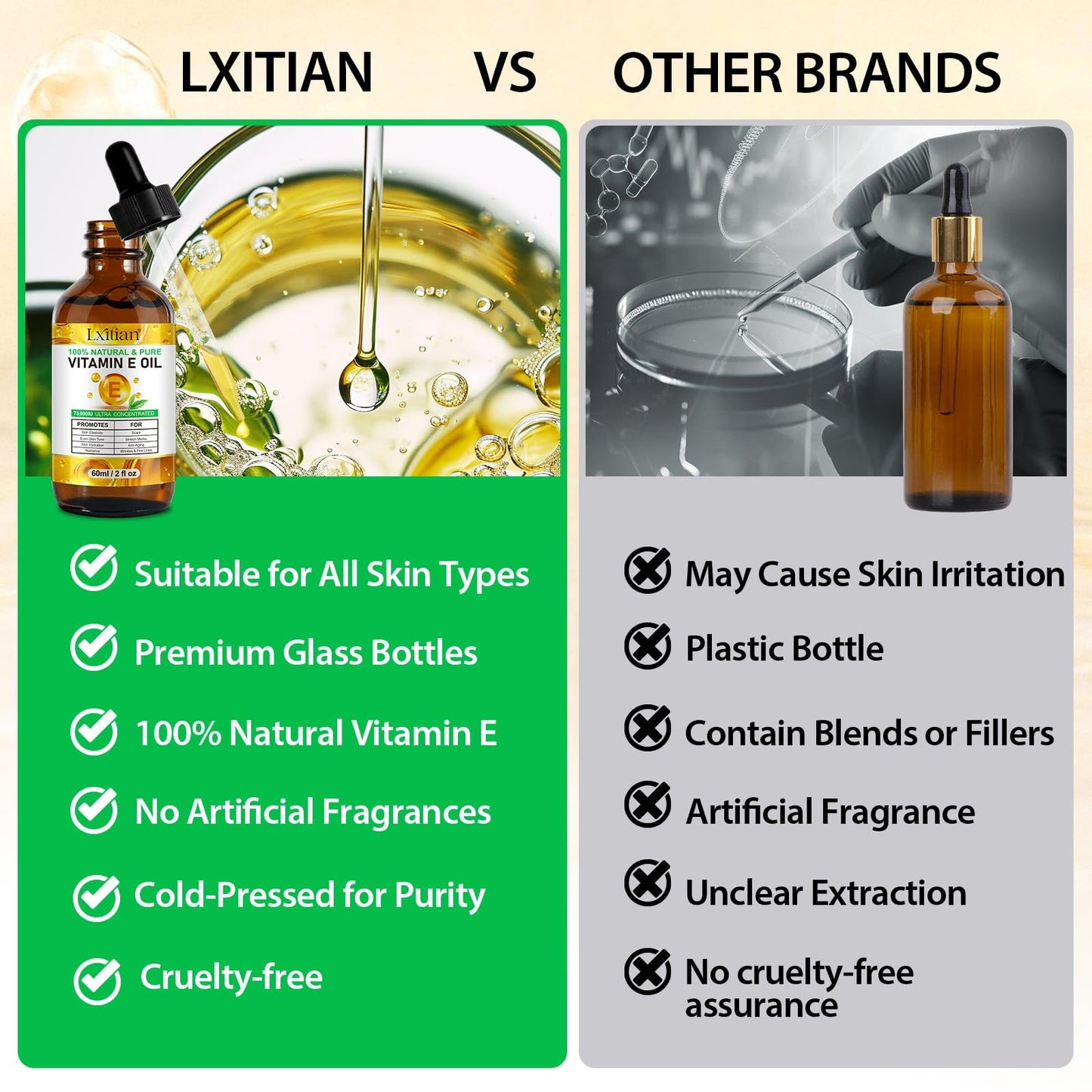 Gorgeurora Vitamin E Oil 75,000 IU 2 Fl Oz - 100% Organic Pure Vitamin E Oil for Skin, Face & Hair - Natural Moisturizing Oil, Suitable for Scars & Stretch Marks & Wrinkles - Non-GMO, Fast Absorbing - 2Pcs