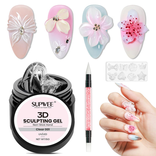 SUPWEE 3D Sculpting Gel for Nails Art, Clear Solid Hard Gel for Carving