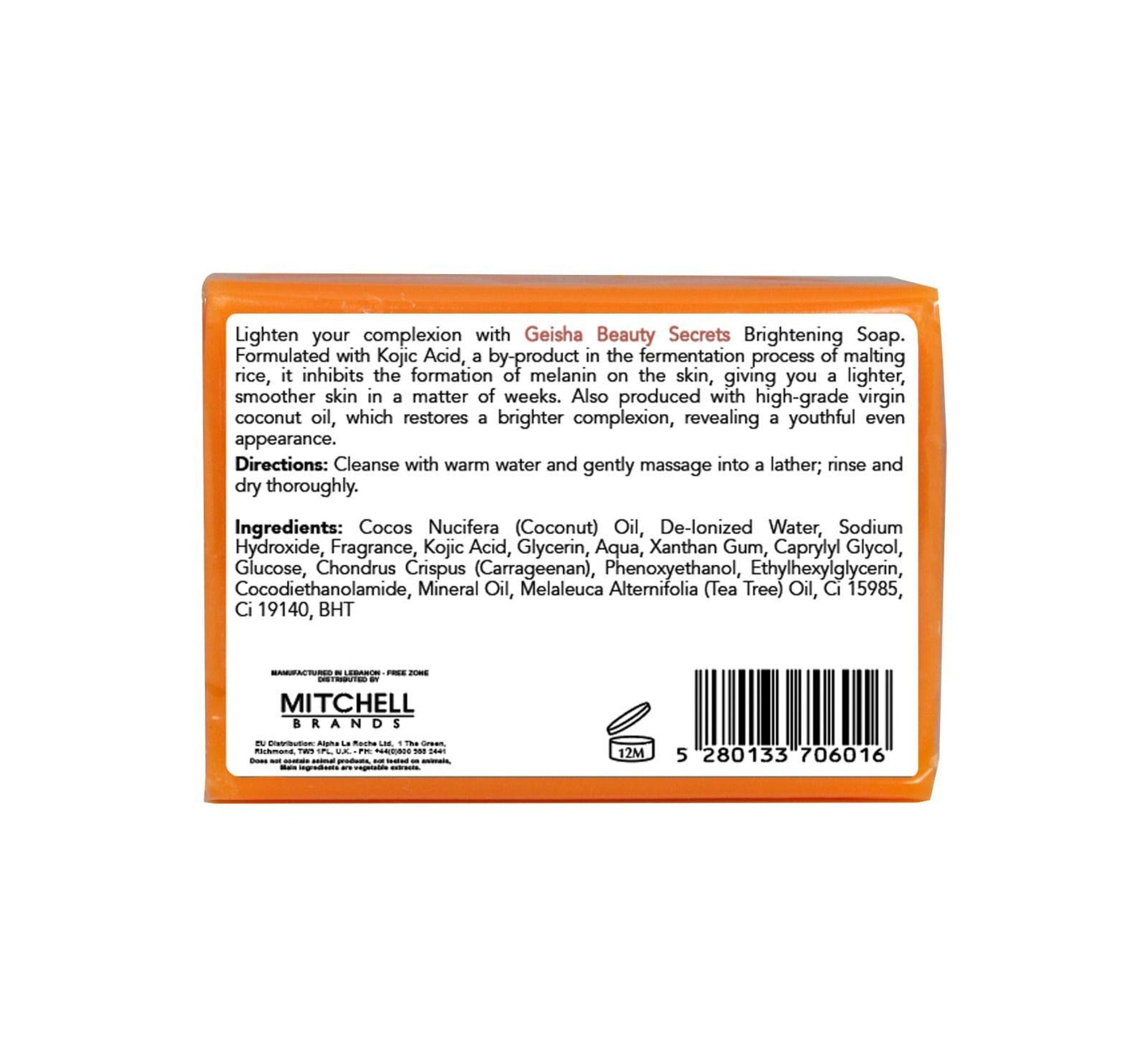 Geisha, Kojic Acid Soap - 7 oz / 200g - BIG SIZE Skin Brightening Bar, Helps to Reduce Pigmentation on: Face, Body, Hands, Knuckles, with Coconut Oil