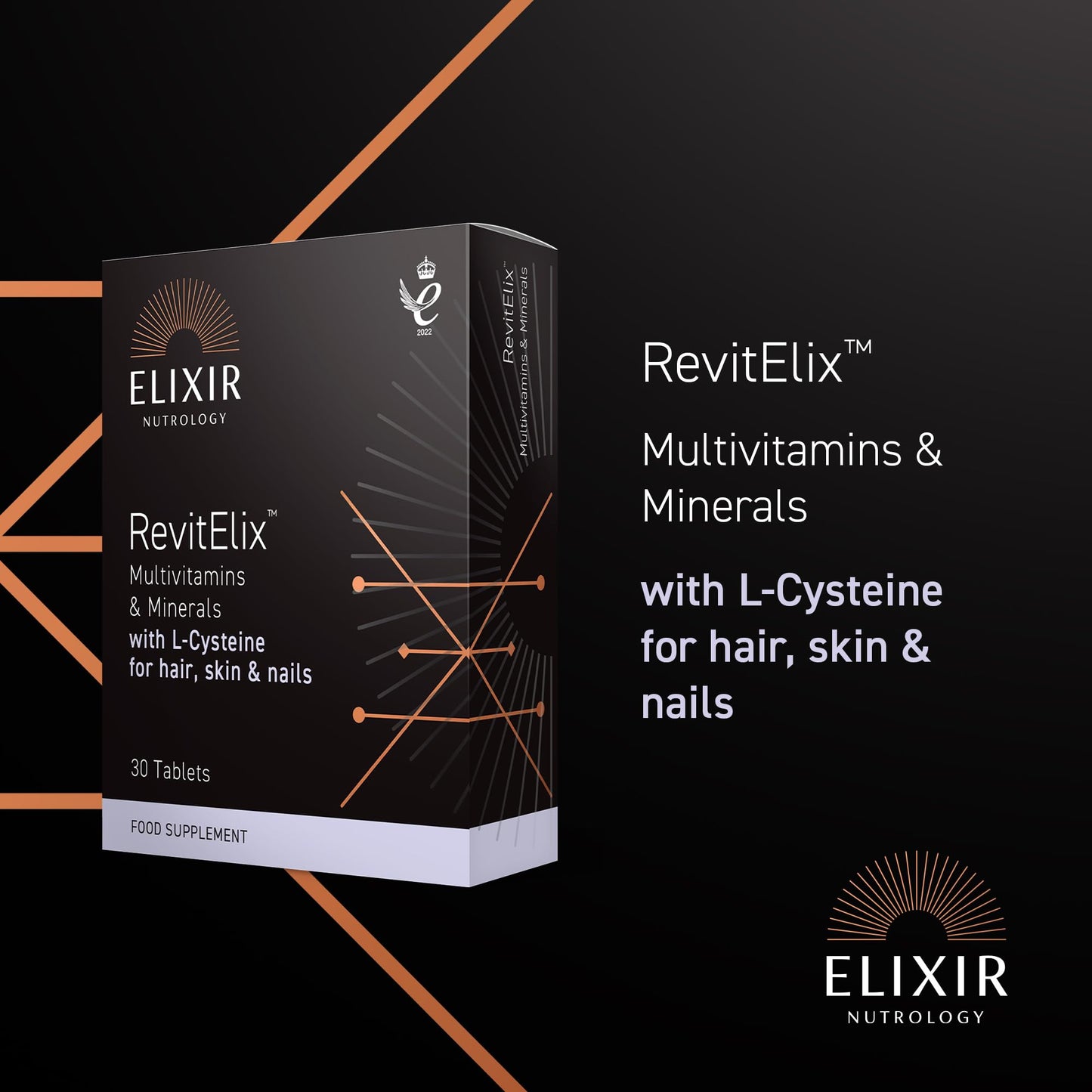 ELIXIR NUTROLOGY Hair Skin & Nails Multivitamins | Supports Normal Hair, Skin & Nail Health | with Biotin, Vitamin C, Vitamin E & Zinc | Collagen Formation & Antioxidant Support | 30 Vegetarian Tablets | UK Made