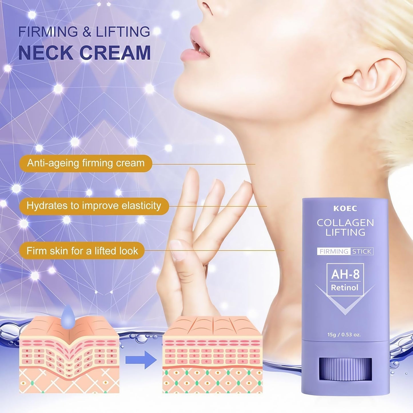 ANGEL SILK AH-8 Retinol Neck Firming Stick, Anti Wrinkle & Lifting Cream with Collagen & Beeswax, Moisturizing Treatment for Sagging Skin, Reduce Fine Lines, Neck Tightening Easy Massage (1pc)