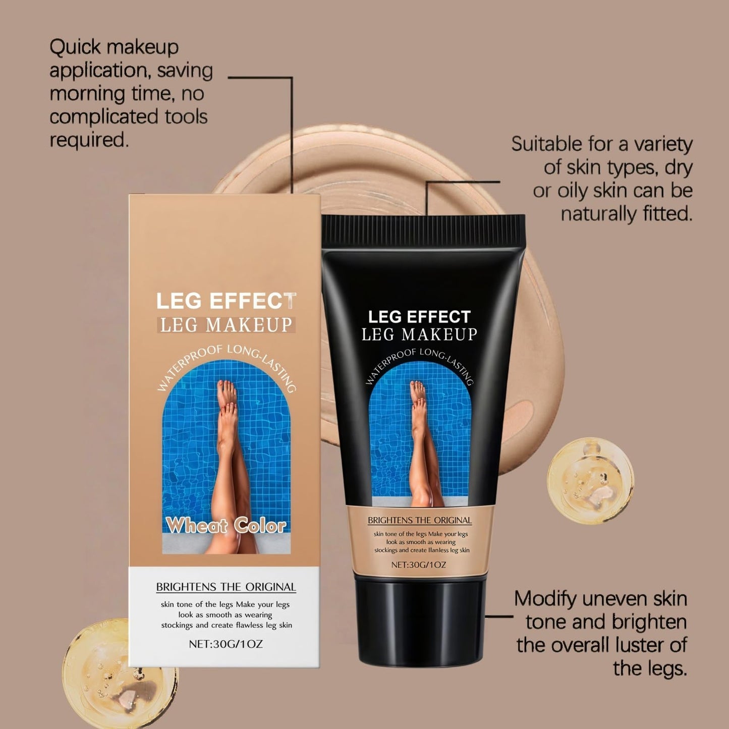 SingHao Leg Makeup Waterproof No Transfer,Vein Cover-Up Cream,Leg Makeup Cover Concealer,Long Lasting Leg and Body Scar Cover Up,Concealer Full Coverage,Body Foundation for Legs,Body Make Up(Wheat Color)