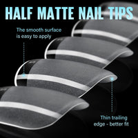 TOMICCA Square Shaped Extra Short Nail Tips - 360PCS Half Matte Soft Gel, No File Needed- Full Cover False Nails, Clear Acrylic & Strong Tips for Press On Extension - 12 Sizes