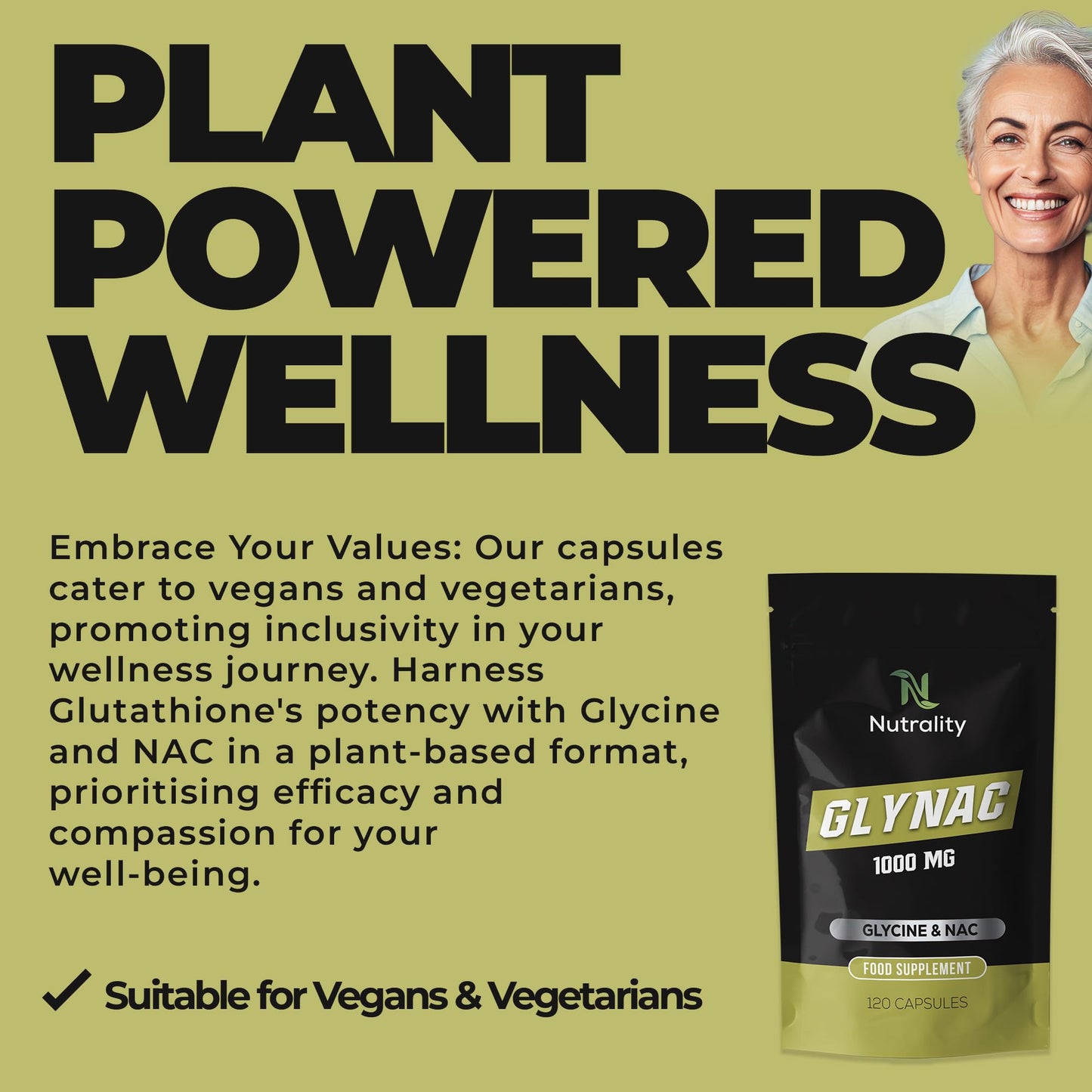 Nutrality Glynac Supplement 120 Capsules 1000mg | Vegetarian Friendly Anti-Aging Glutathione Formula with Glycine and NAC, for Enhanced Health, Wellness | Promotes Youthful Aging, Vitality