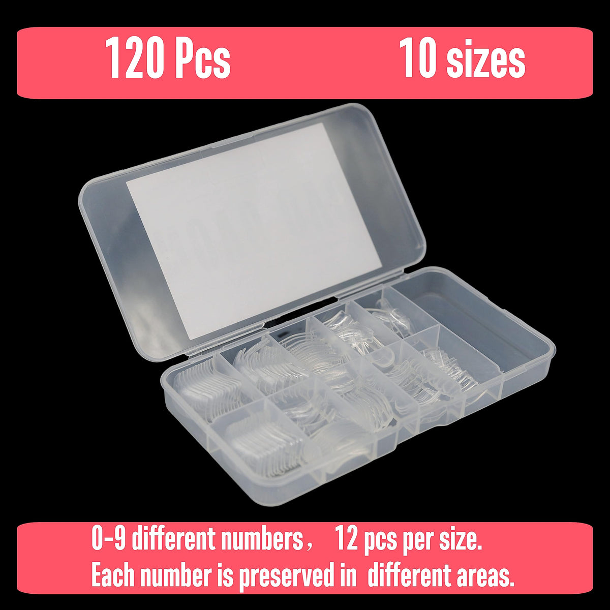 NOVO OVO 120 pcs Hawk Curved Eagle Claw Extra Super Extreme Deep Curve Half Cover Short Square Tapered Transparent Clear Cystal False Nail Extension Tips Acrylic Nail 10 Sizes Box Packaging