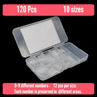 NOVO OVO 120 pcs Hawk Curved Eagle Claw Extra Super Extreme Deep Curve Half Cover Short Square Tapered Transparent Clear Cystal False Nail Extension Tips Acrylic Nail 10 Sizes Box Packaging