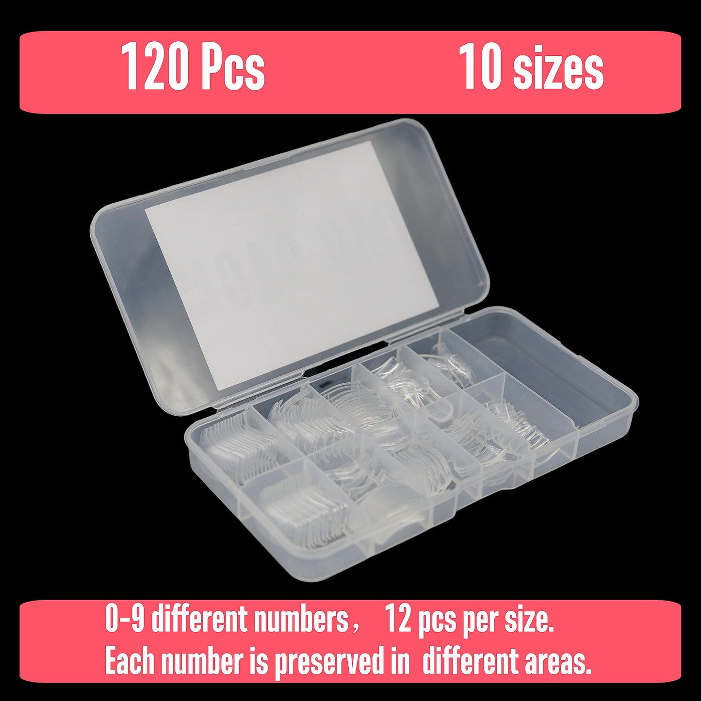 NOVO OVO 120 pcs Hawk Curved Eagle Claw Extra Super Extreme Deep Curve Half Cover Short Square Tapered Transparent Clear Cystal False Nail Extension Tips Acrylic Nail 10 Sizes Box Packaging