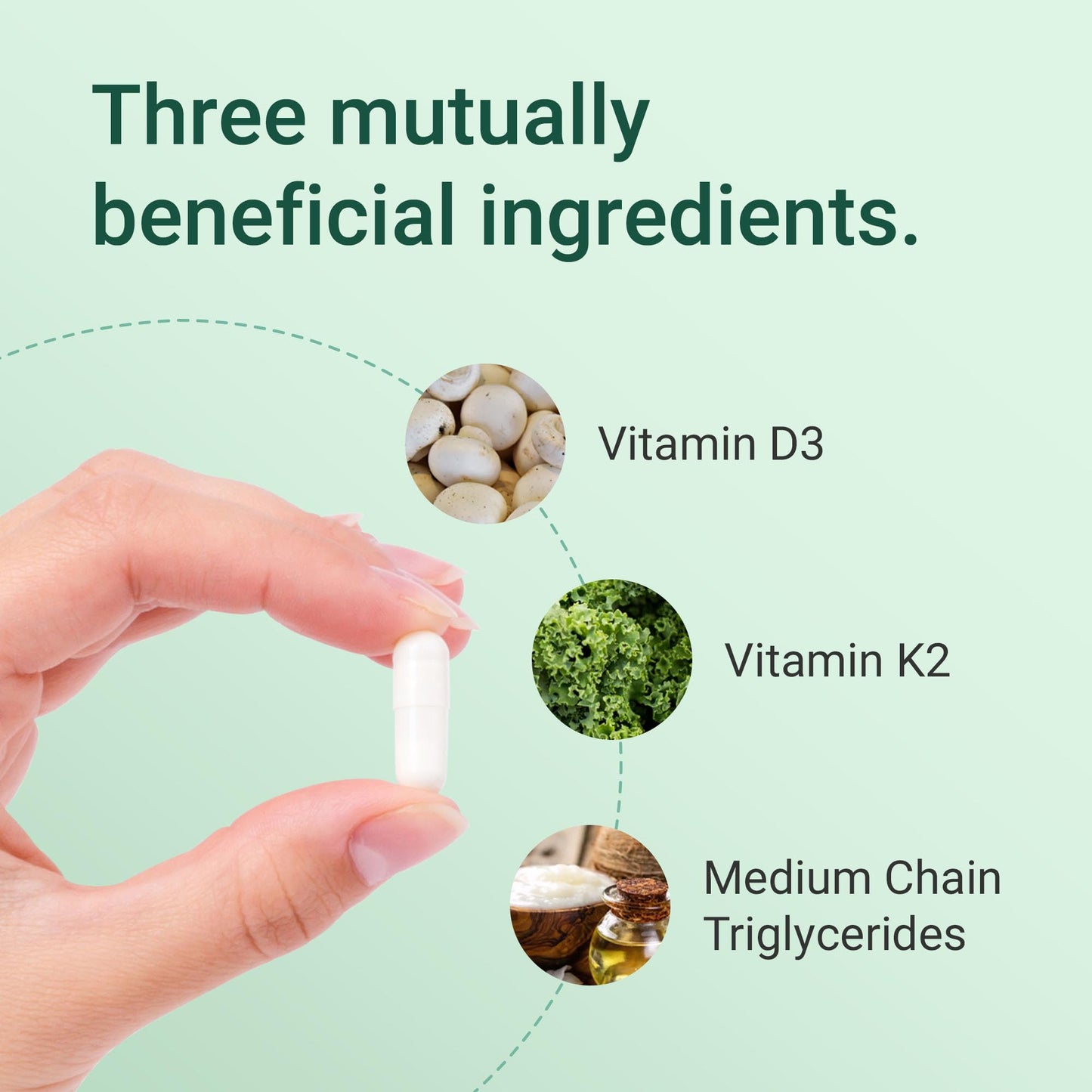 Hey Nutrition Vitamin D3 & K2 MK-7-100ug Each with MCT Oil - Suitable for Vegetarians - Support Healthy Bones, Teeth, Muscles, Immune Function, and Fatigue - Non-GMO, 60 Vegetarian Capsules