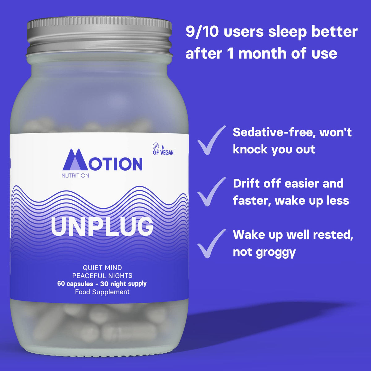 Motion Nutrition Unplug Night Time Nootropic (60 Capsules) | Award Winning Natural Sleep Aid to Calm Your Mind, Help You Fall Asleep Faster & Wake Up Well Rested | Sedative Free | Vegan & Made in UK