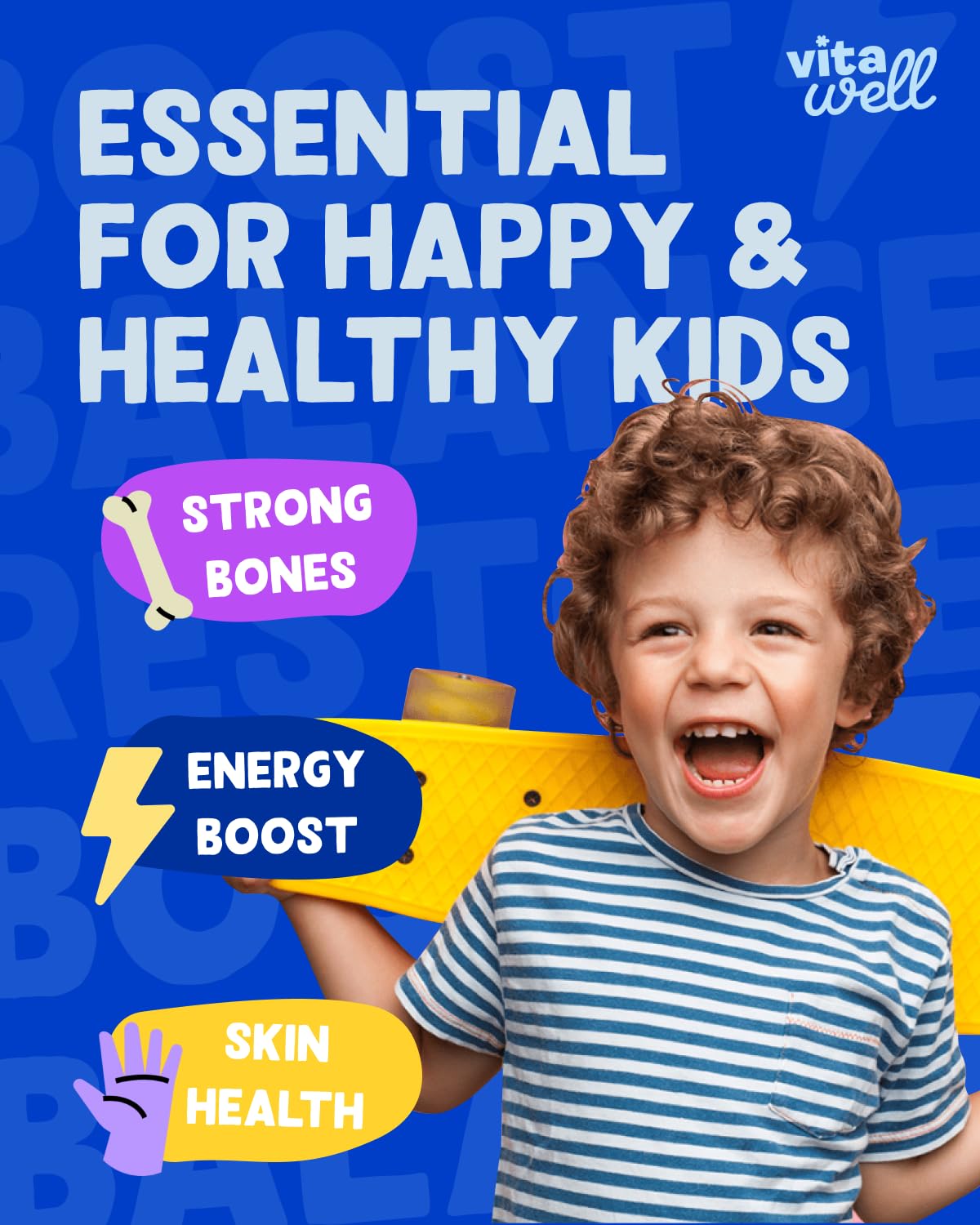 Vitawell Kids Multivitamin Gummies - 120 Natural Strawberry Flavour (4 Month Supply) | Chewable Kids Multivitamin Chews | Vitamin D3, A, E, C, B6, B12 | No Artificial Colours, Flavours, Preservatives