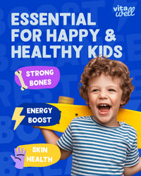 Vitawell Kids Multivitamin Gummies - 120 Natural Strawberry Flavour (4 Month Supply) | Chewable Kids Multivitamin Chews | Vitamin D3, A, E, C, B6, B12 | No Artificial Colours, Flavours, Preservatives
