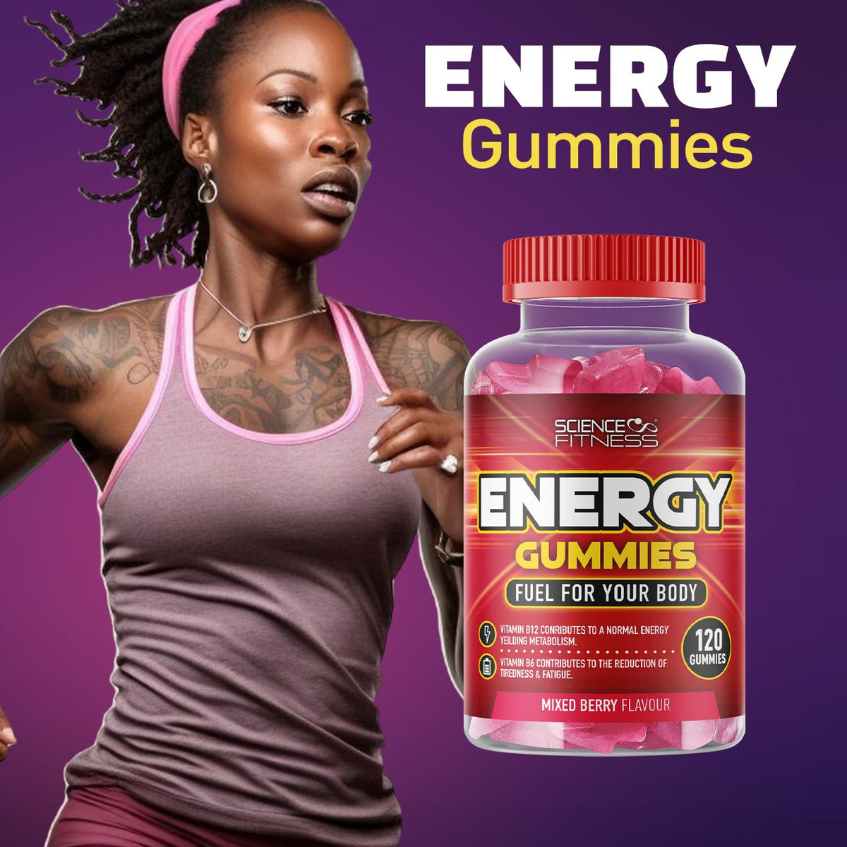 SCIENCE FITNESS Energy Gummies |120 Mixed Berry Flavour Gummies from Science Fitness Brand |4 Months Supply