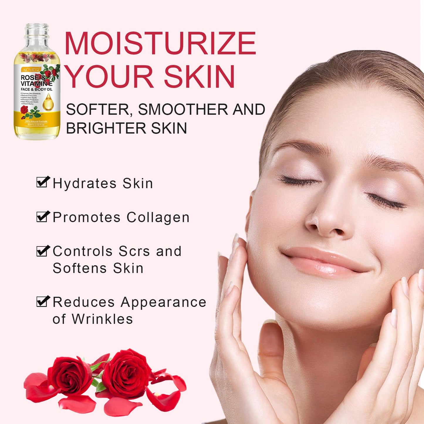Vitamin E Oil for Skin, Face, Hair and Nail Cuticles, Rosehip Oil for face, Vitamin e Oil for Skin, Soothing Skin, Dry Skin, Wrinkles, Uneven Skin Tone, Scars Plant Extract, 60ml （2 Pack）