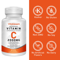 Vitablesem Liposomal Vitamin C Capsules 2000mg - High Strength Gluten Free & Ascorbic Acid - Immune Support Antioxidant Supplement - Non-GMO