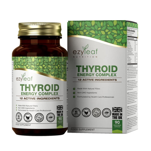 Ezyleaf Thyroid Complex | L Tyrosine Thyroid Support Supplement with Ashwagandha, Iodine, Zinc, Kelp, Sea Moss, Potassium Iodide, Guggul Extract & Selenium | 90 L-Tyrosine Capsules | UK ISO Certified