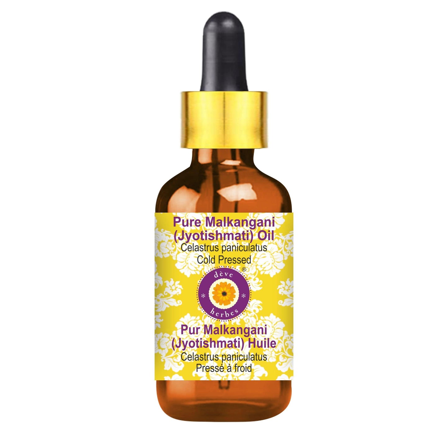 Deve Herbes Pure Malkangani (Malkangni/Jyotishmati) Oil (Celastrus paniculatus) with Glass Dropper Cold Pressed 5ml (0.16 oz)