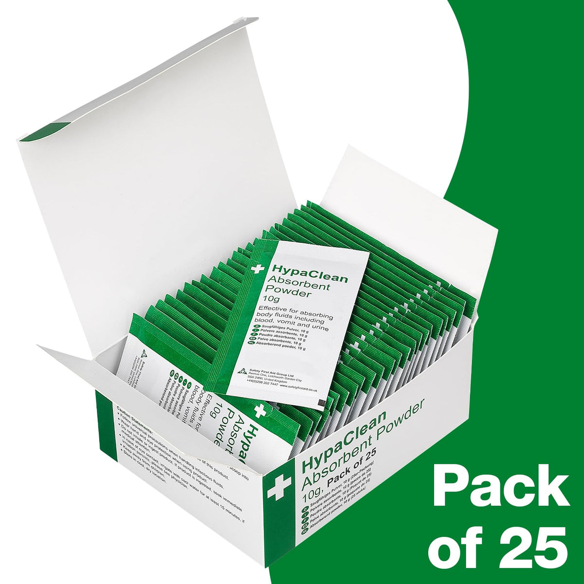 Safety First Aid Group HypaClean Absorbent Powder 10g, Pack of 25