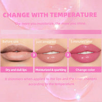 Allbestaye Color Changing Lip Oil, Warm Temperature Color Changing Moisturizing Lip Gloss Lip Oil Moisturizing Lip Oil, Rich Gloss Long Lasting Moisture, Big Brush Color Changing Lip Oil