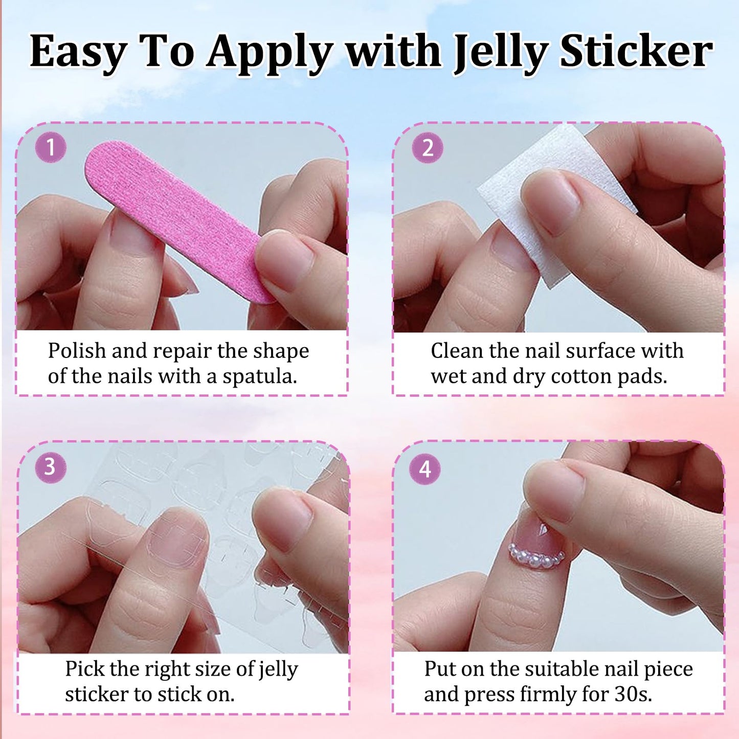 NLFOX 24PCS Ombre Press on Nails - Short Square False Nails with Glue - Nude Stick on nails for Women - Gradient Fake Nails 12 Sizes - Full Cover Glue on nails Long Lasting for DIY Manicure at Home