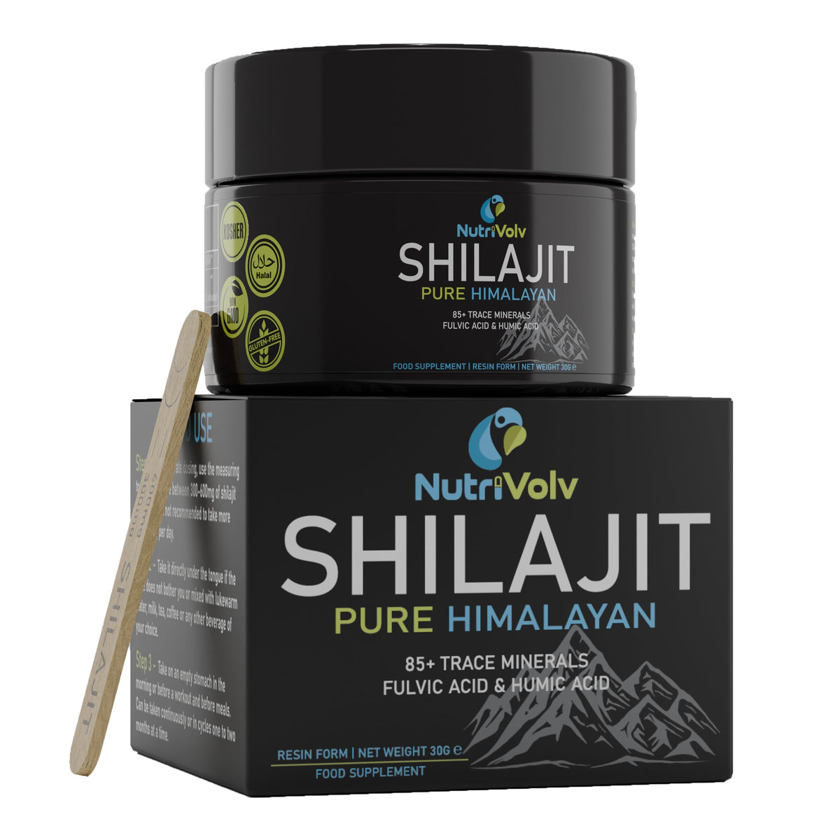 Shilajit Resin | Original Himalayan Shilajit 30g | Gold Grade 100% Pure | Rich in Fulvic & Humic Acid, 85+ Trace Minerals | Immune System & Vitality Booster for Men & Women | Vegan | NutriVolv