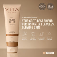 VITA LIBERATA Body Blur Medium 100ml & Mitt Bundle, Leg & Body Makeup, Wash Off Instant Tan, Streak Free Application Blending Mitt, Water resistant, Disguise Imperfections, Flawless Finish