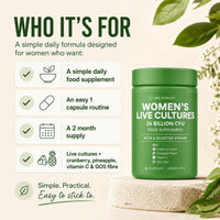 Sea Vitality Women's Live Cultures Food Supplement - 26 Billion CFU, 6 Selected Strains with Cranberry Extract, Pineapple Powder, GOS & Vitamin C - 60 Capsules, 1-a-Day Formula for Women, 60 Day Supply