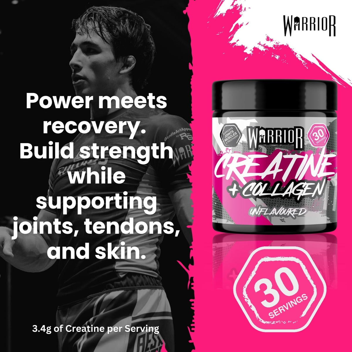 Warrior Creatine Monohydrate Powder + Hydrolysed Collagen Peptides 270g (30 Servings) – Micronised Creatine and Collagen Supplement for Muscle, Hair, Skin, Nails & Joints for Women – Unflavoured